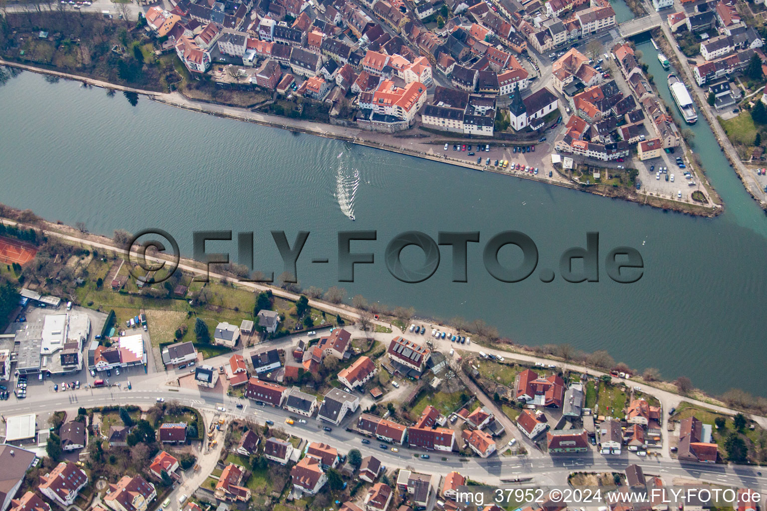 Neckar river bank in the district Kleingemünd in Neckargemünd in the state Baden-Wuerttemberg, Germany