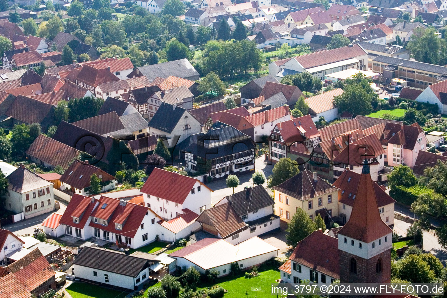 Drone image of Minfeld in the state Rhineland-Palatinate, Germany