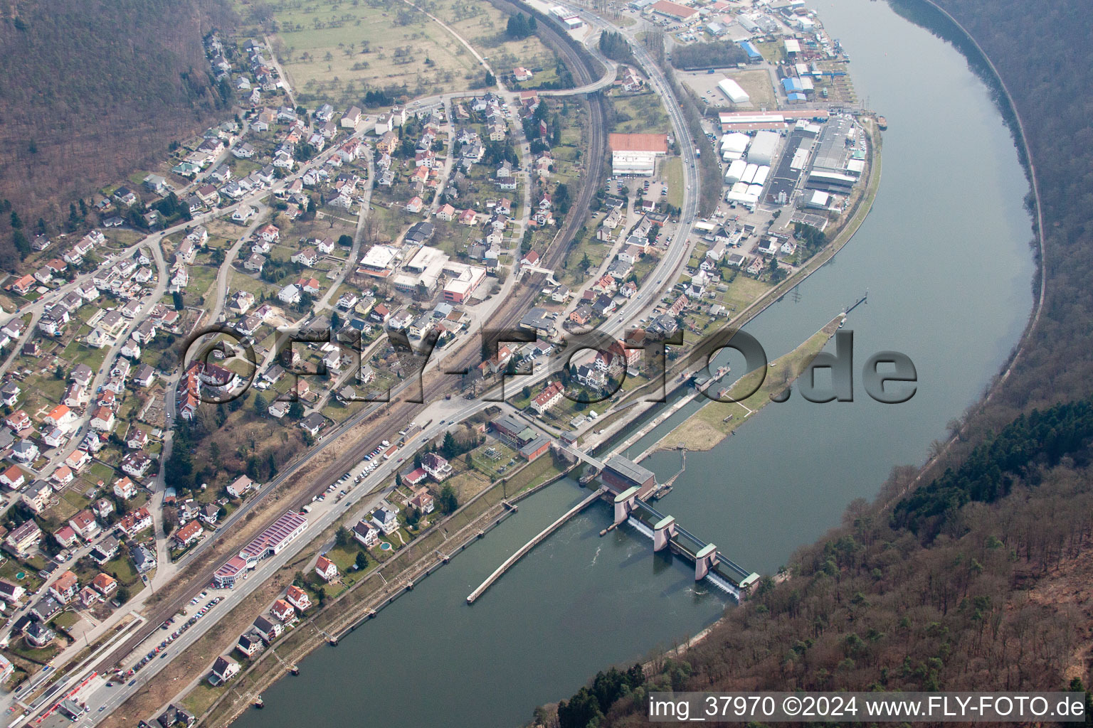 Aerial photograpy of Neckarsteinach in the state Hesse, Germany