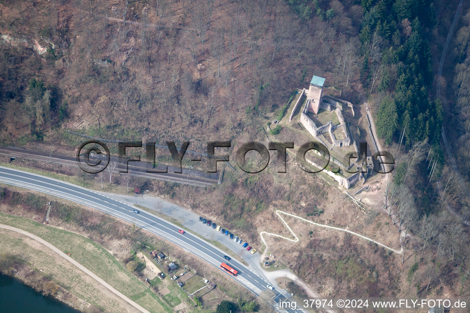 Aerial view of Schadeck Castle in Neckarsteinach in the state Hesse, Germany