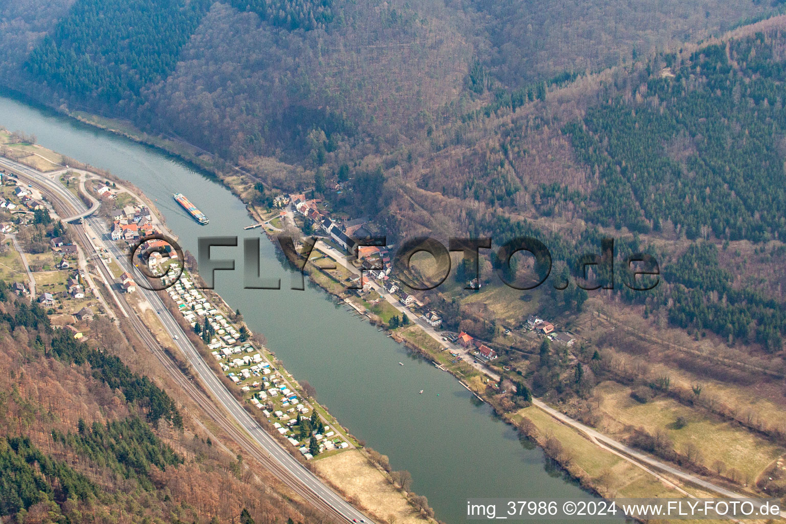 Aerial view of Camping site Hessisches Neckartal in the district Neckarhausen in Neckarsteinach in the state Hesse, Germany