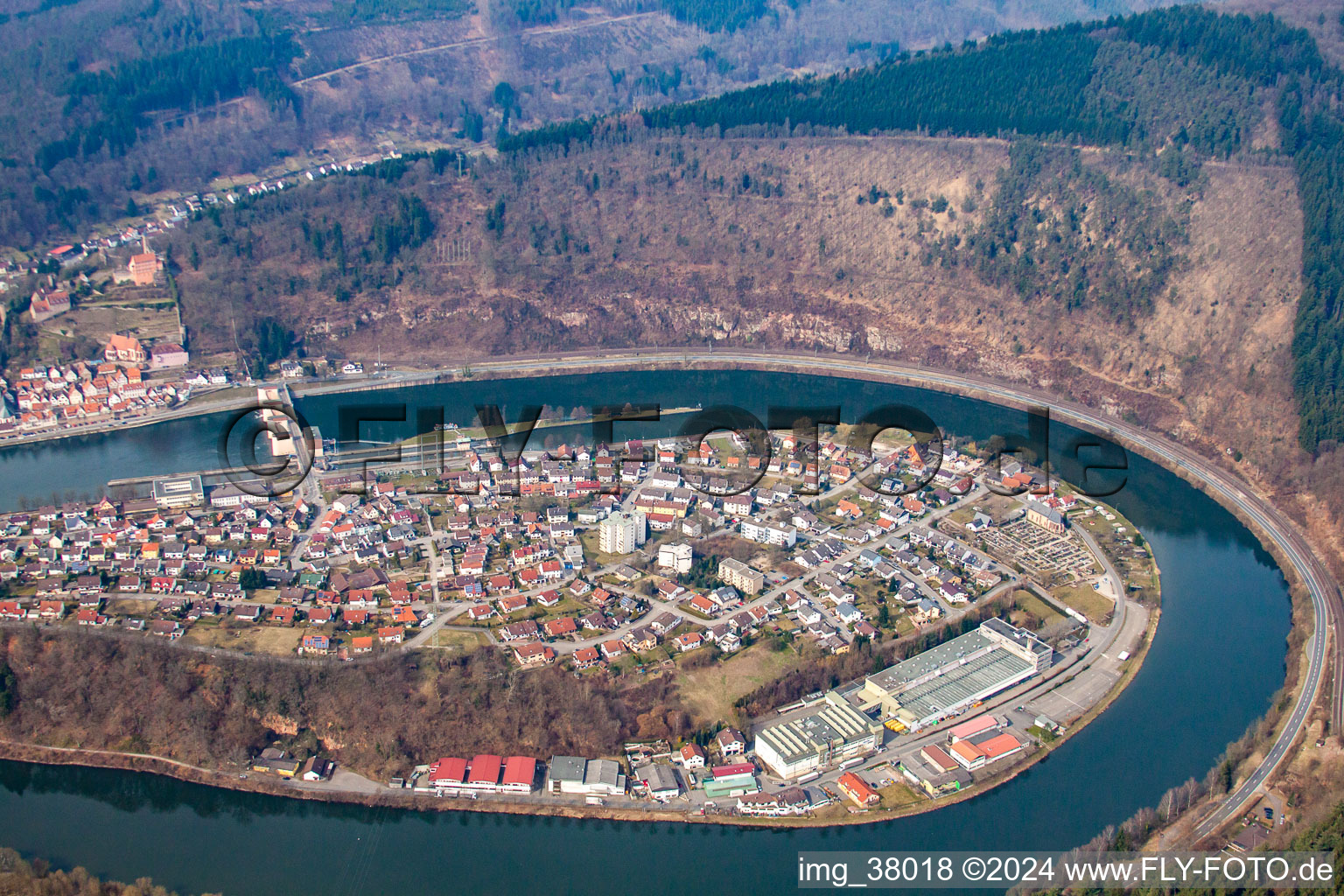 In the Neckar loop in the district Ersheim in Hirschhorn in the state Hesse, Germany out of the air