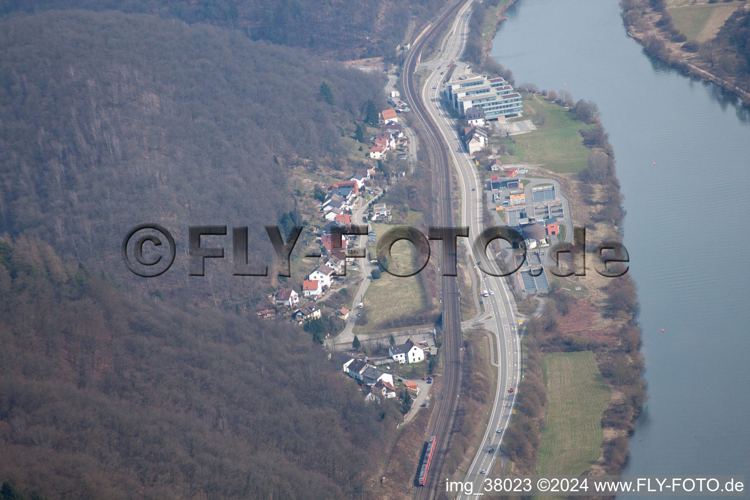 Aerial view of Eberbach in the state Baden-Wuerttemberg, Germany