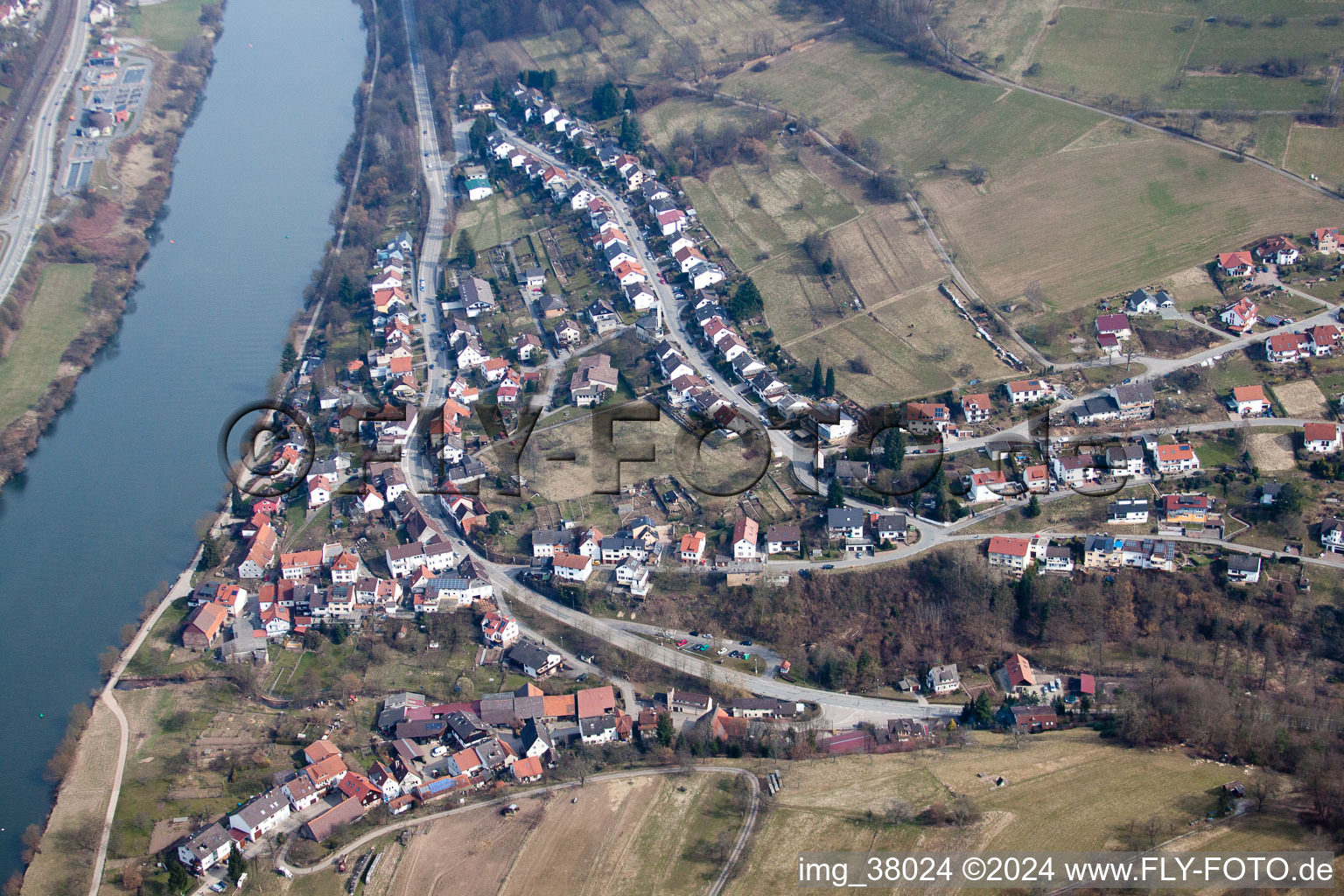 Aerial photograpy of Eberbach in the state Baden-Wuerttemberg, Germany