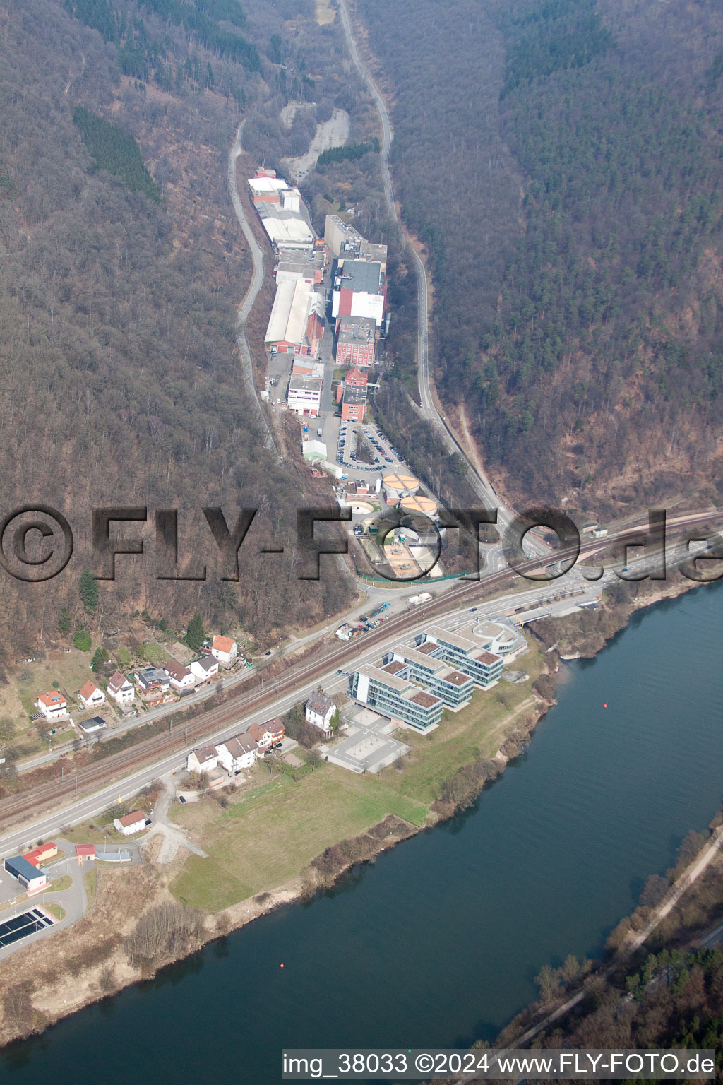 Aerial view of Scherer Rp GmbH in Eberbach in the state Baden-Wuerttemberg, Germany