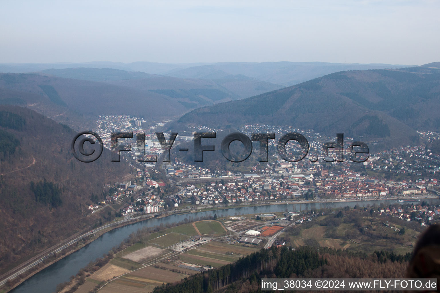 Oblique view of Eberbach in the state Baden-Wuerttemberg, Germany