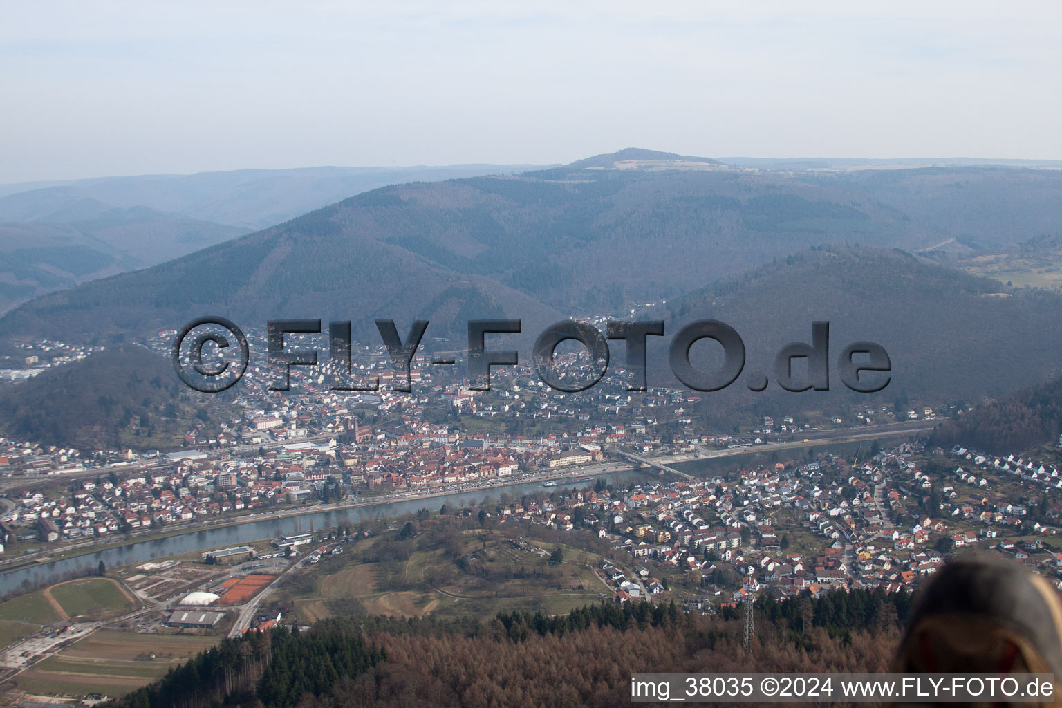 Eberbach in the state Baden-Wuerttemberg, Germany from above