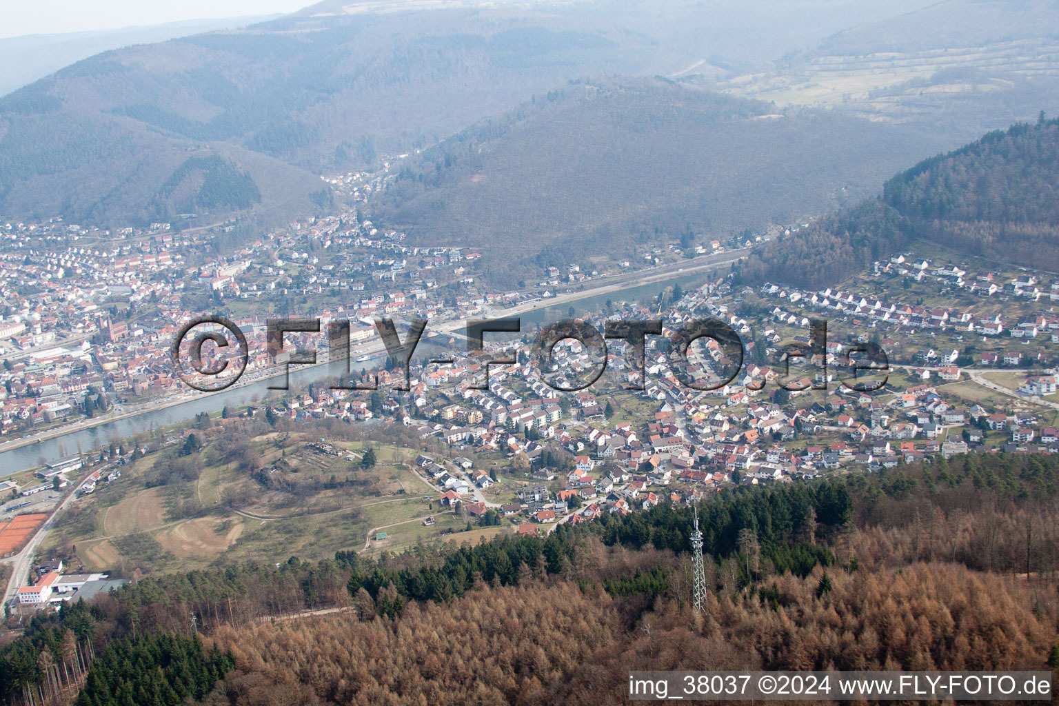 Eberbach in the state Baden-Wuerttemberg, Germany seen from above