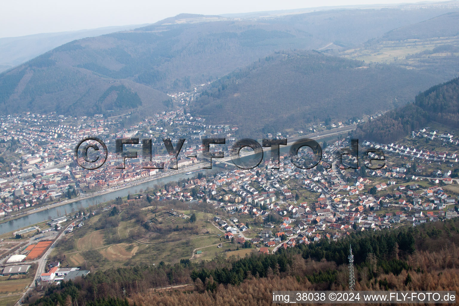 Eberbach in the state Baden-Wuerttemberg, Germany from the plane