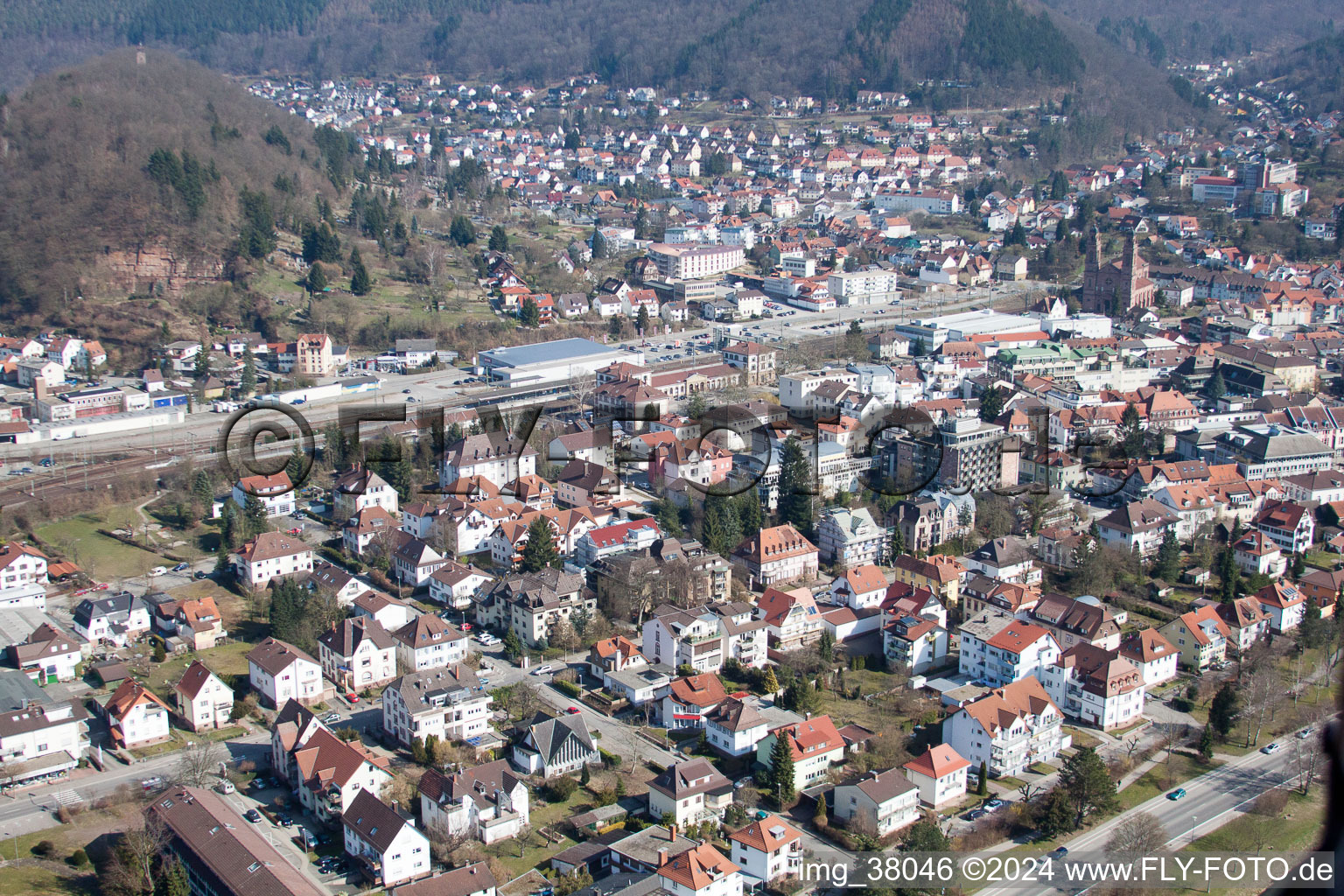 Bird's eye view of Eberbach in the state Baden-Wuerttemberg, Germany