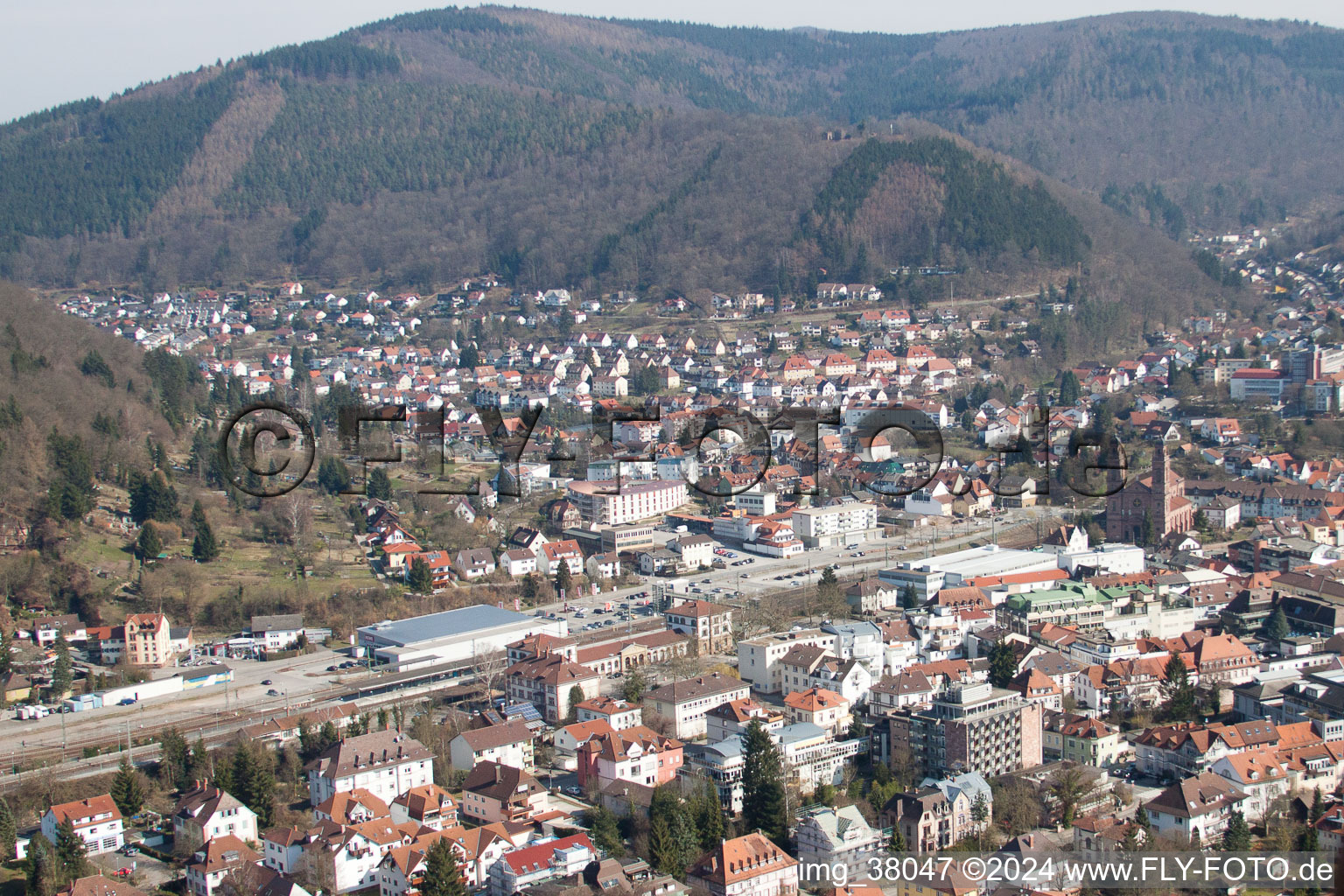 Eberbach in the state Baden-Wuerttemberg, Germany viewn from the air