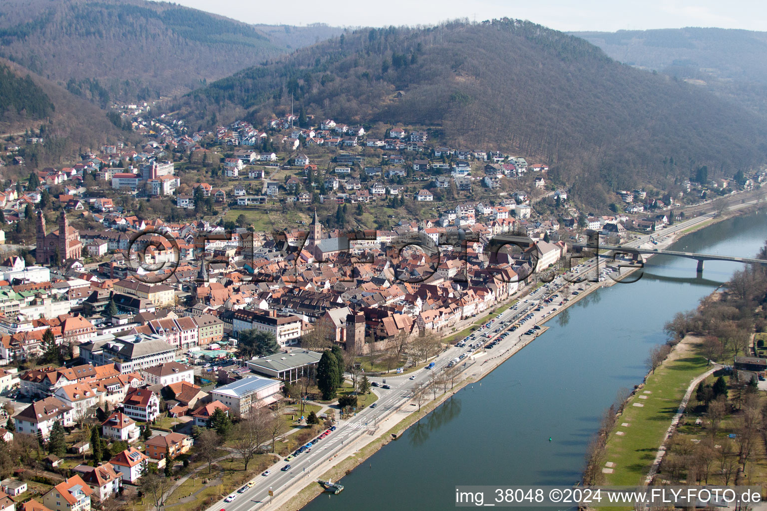 Drone recording of Eberbach in the state Baden-Wuerttemberg, Germany