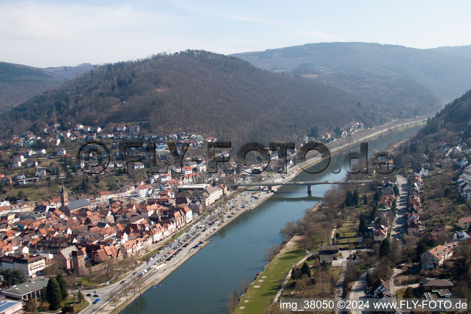 Eberbach in the state Baden-Wuerttemberg, Germany from the drone perspective