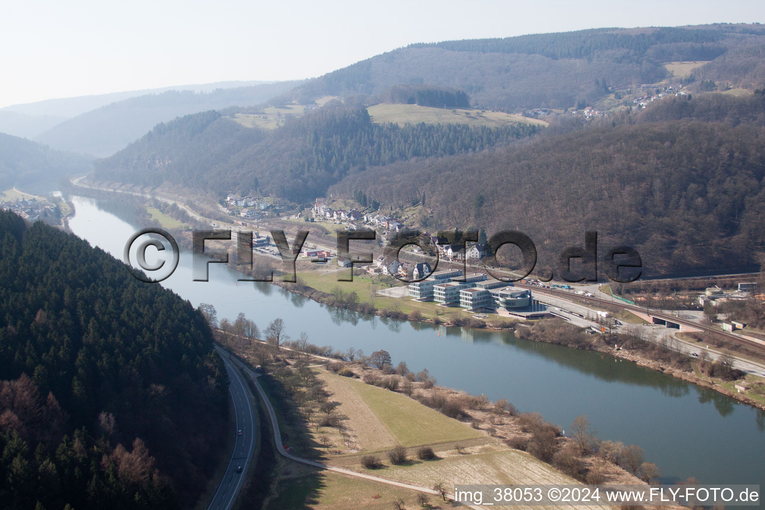 Aerial view of Eberbach in the state Baden-Wuerttemberg, Germany