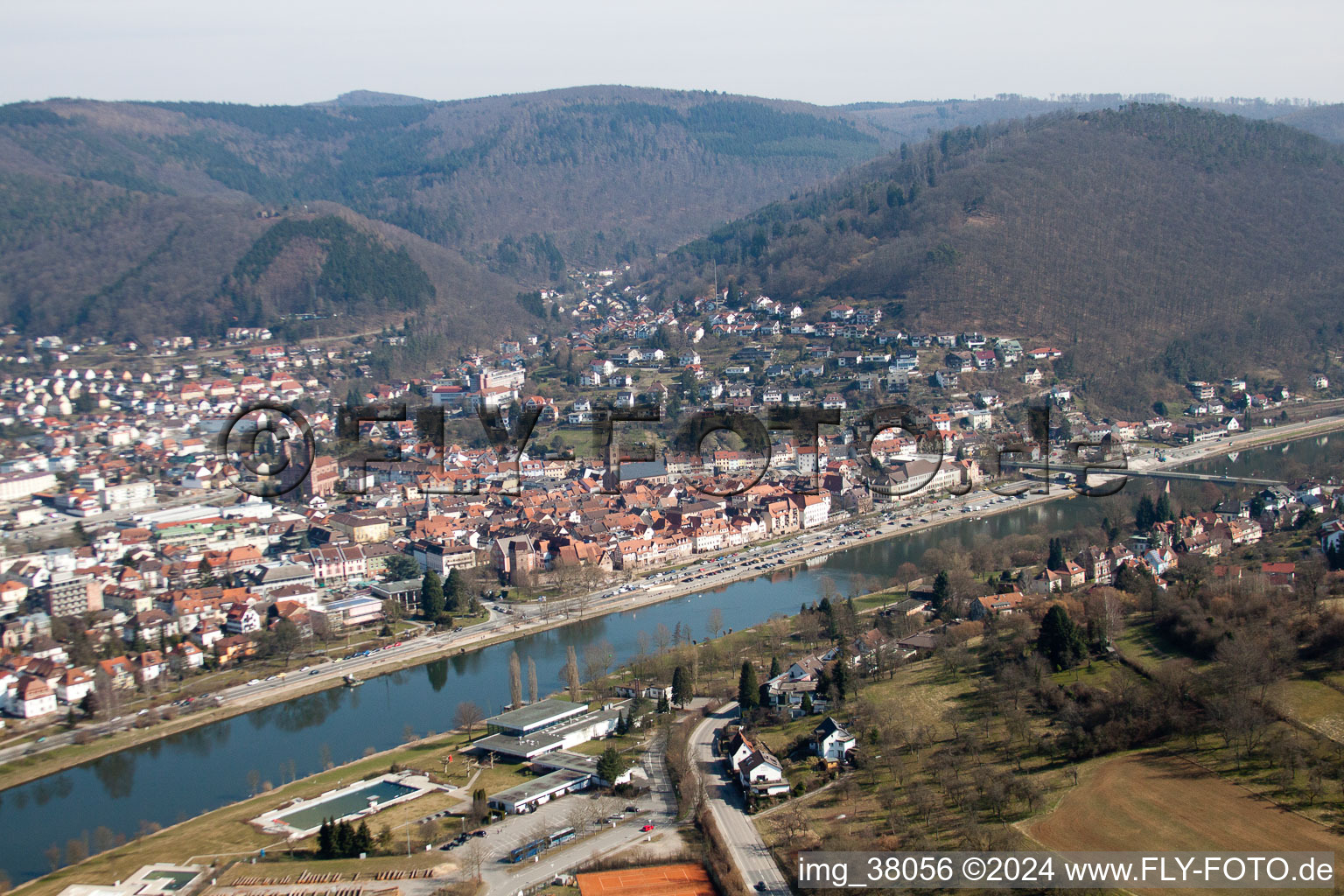 Oblique view of Eberbach in the state Baden-Wuerttemberg, Germany