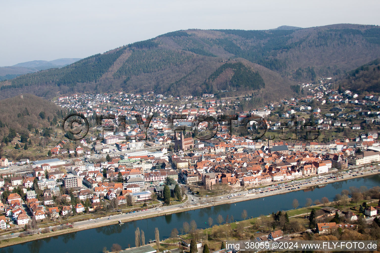 Eberbach in the state Baden-Wuerttemberg, Germany seen from above