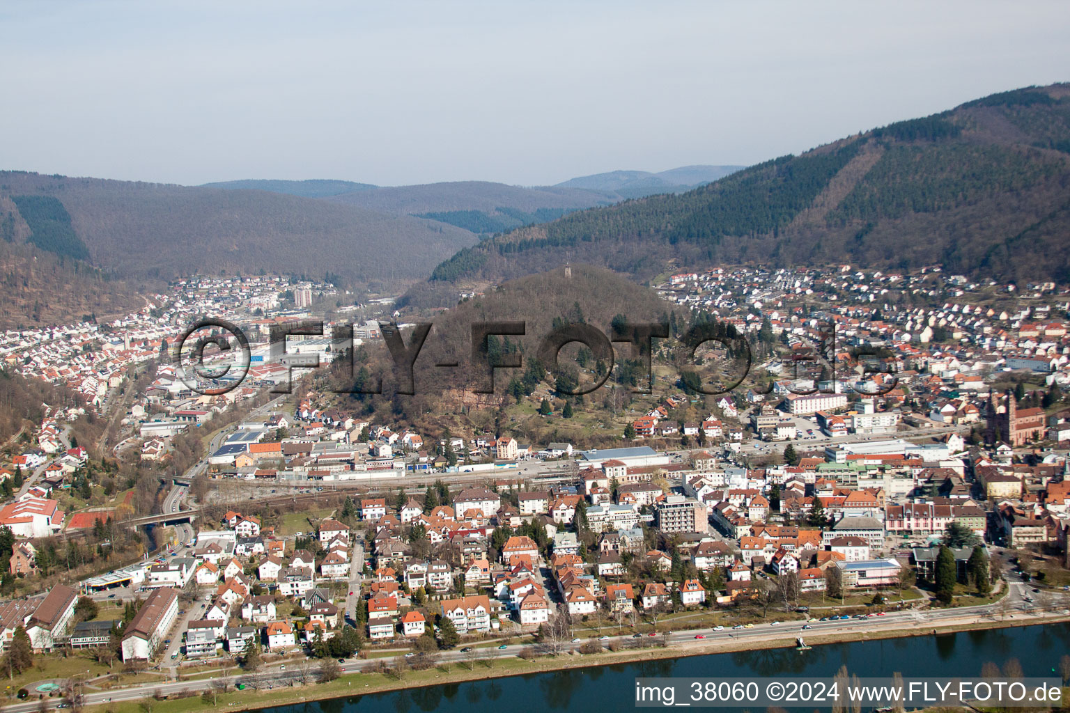 Eberbach in the state Baden-Wuerttemberg, Germany from the plane