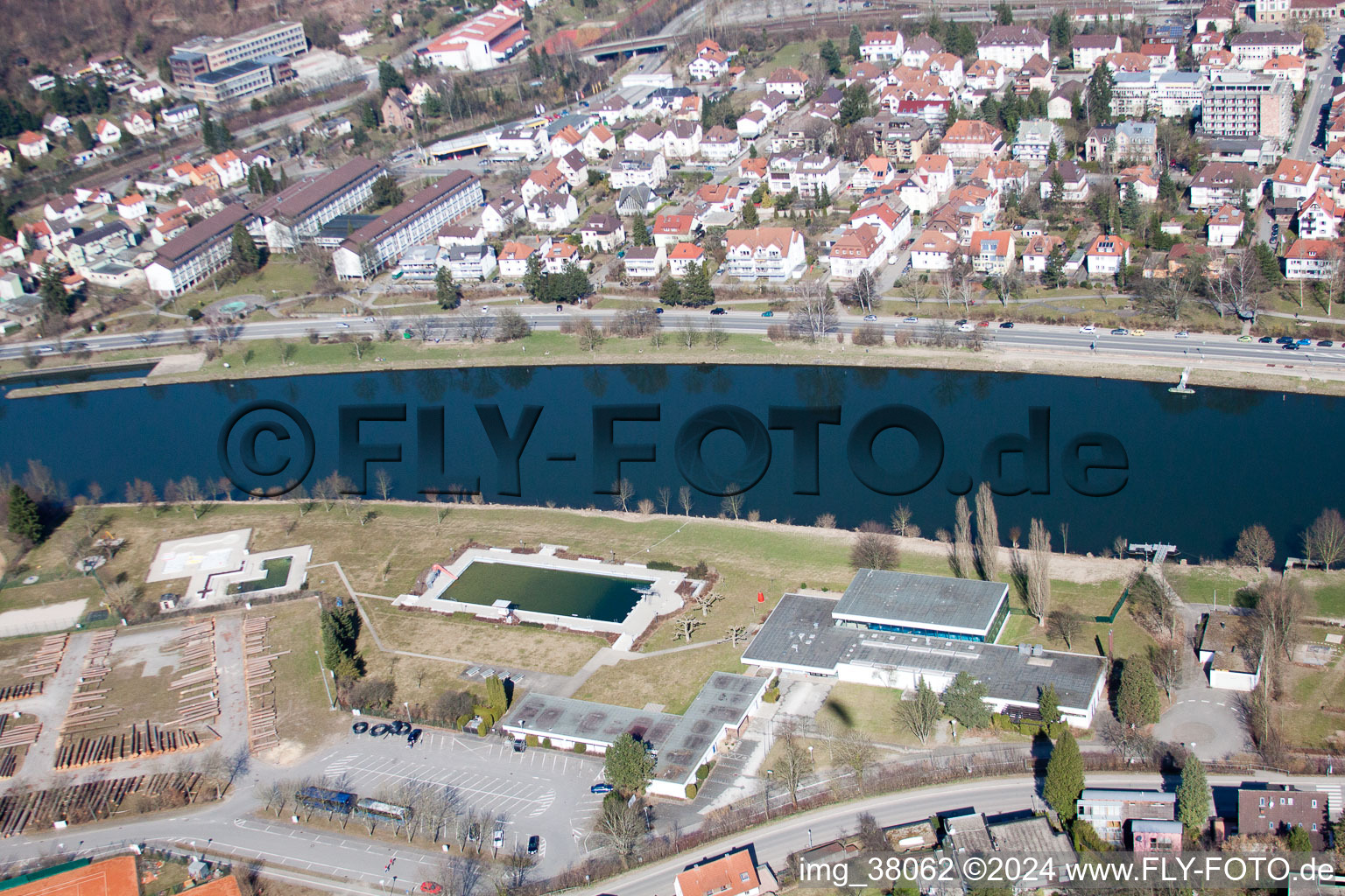 Bird's eye view of Eberbach in the state Baden-Wuerttemberg, Germany