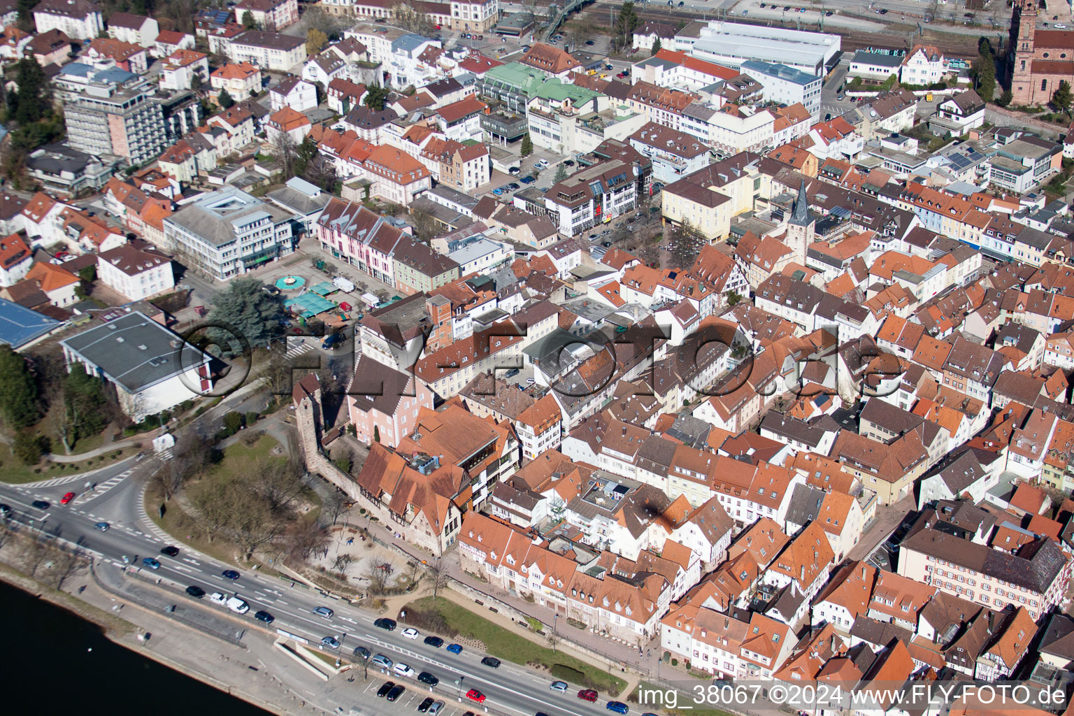 Drone recording of Eberbach in the state Baden-Wuerttemberg, Germany