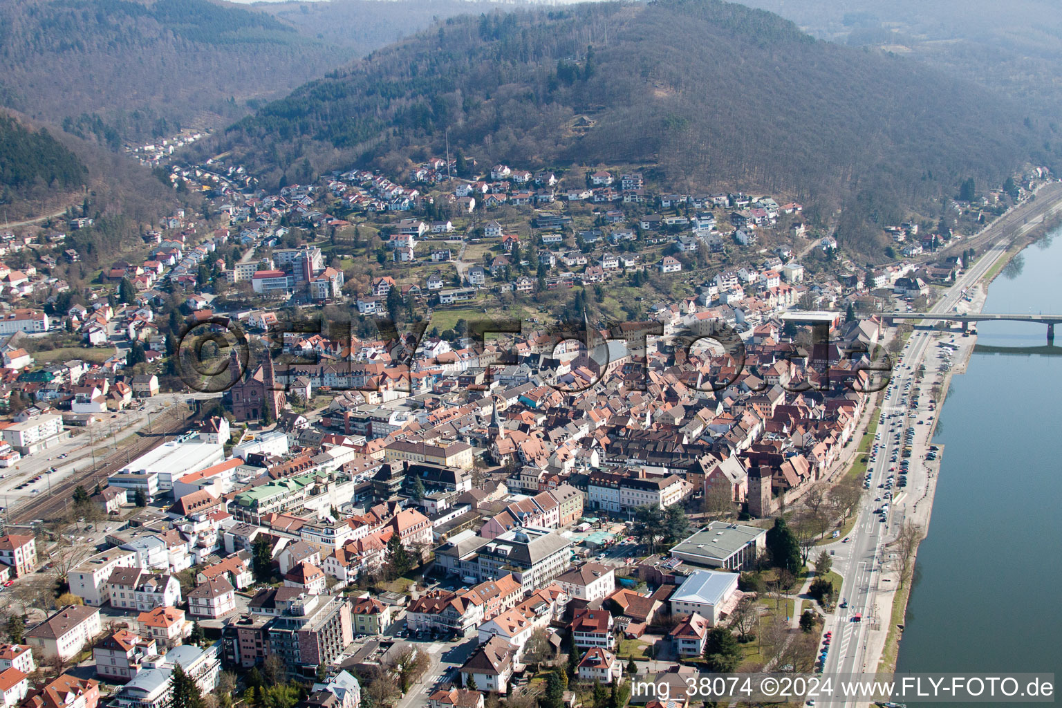 Eberbach in the state Baden-Wuerttemberg, Germany seen from a drone