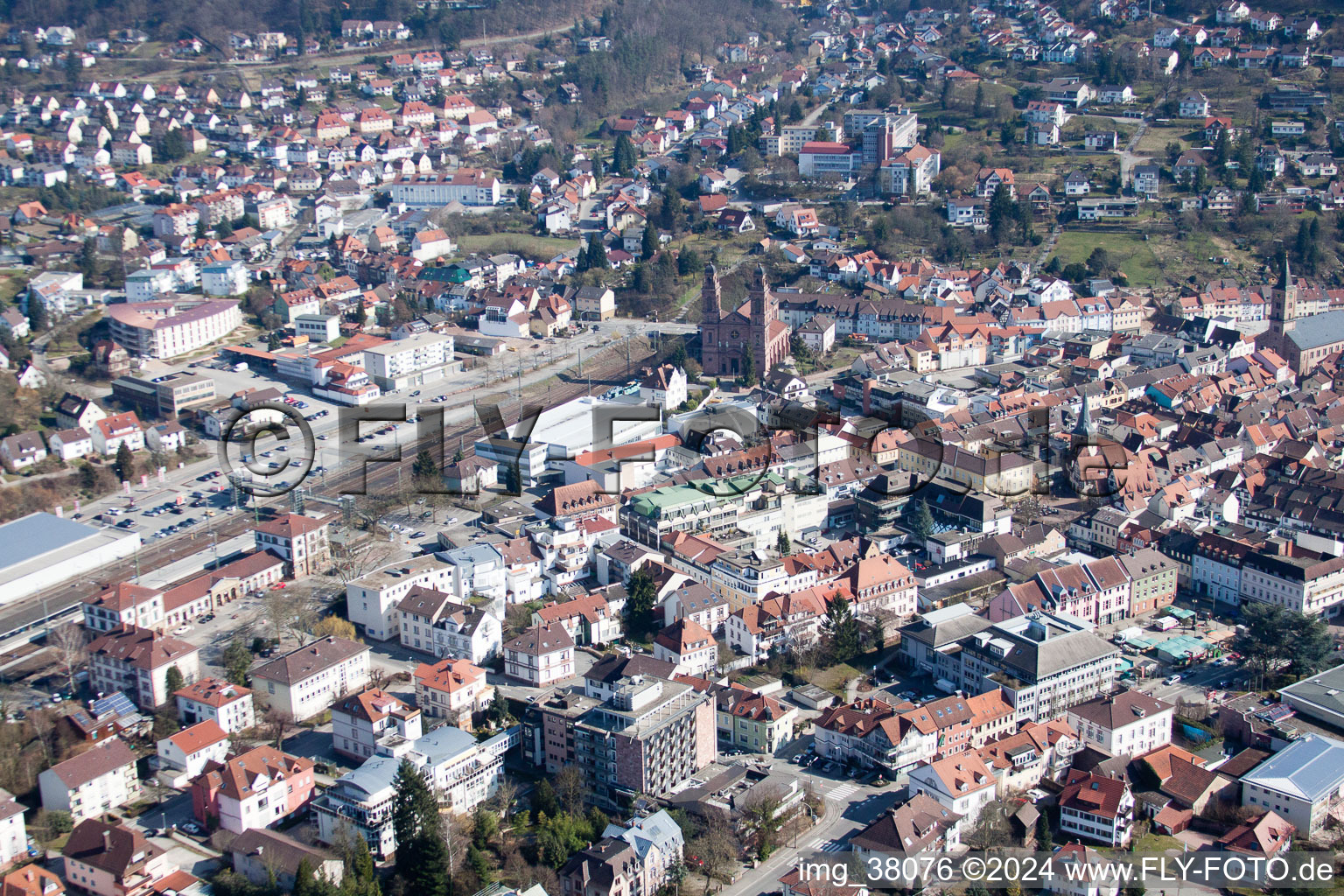 Aerial view of Eberbach in the state Baden-Wuerttemberg, Germany