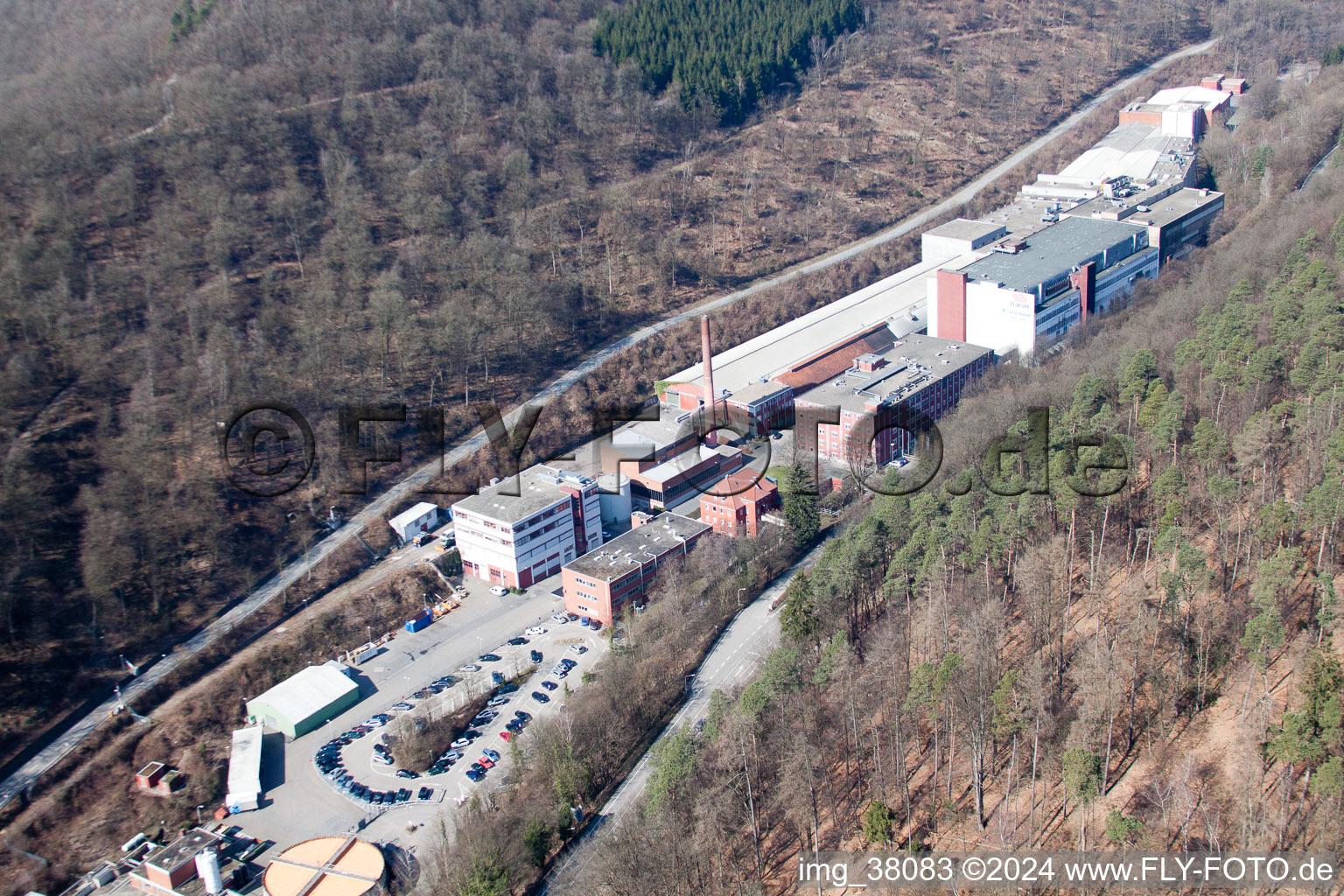 Aerial view of Building and production halls on the premises of Gelita AG in Eberbach in the state Baden-Wurttemberg