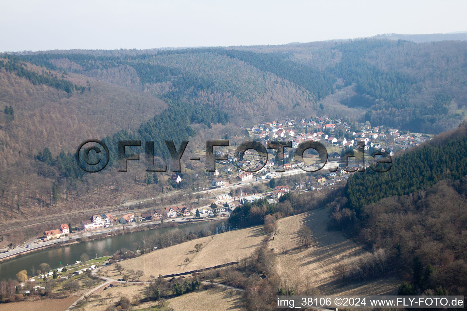 Aerial view of Zwingenberg in the state Baden-Wuerttemberg, Germany