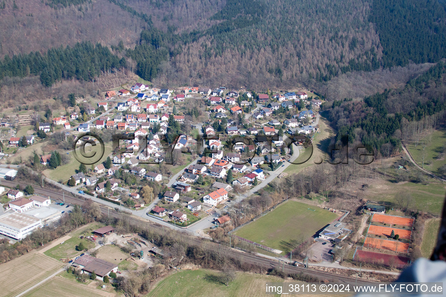 Zwingenberg in the state Baden-Wuerttemberg, Germany from the plane