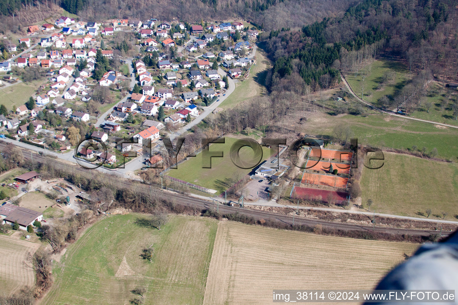 Bird's eye view of Zwingenberg in the state Baden-Wuerttemberg, Germany