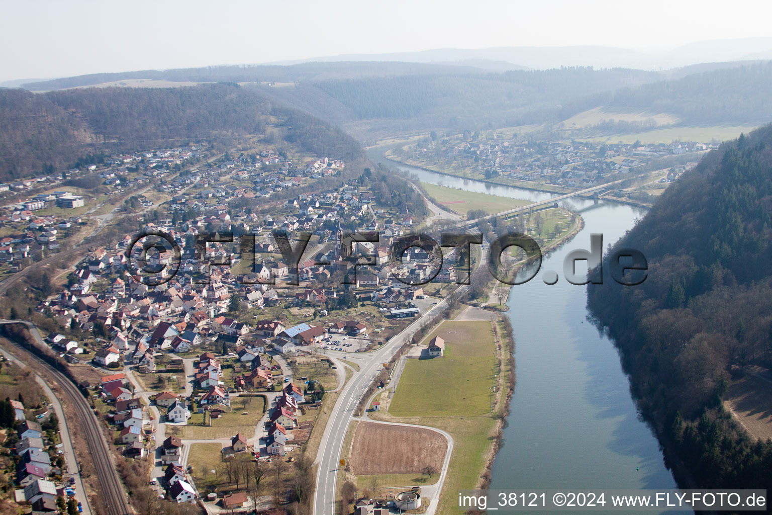 Neckargerach in the state Baden-Wuerttemberg, Germany viewn from the air