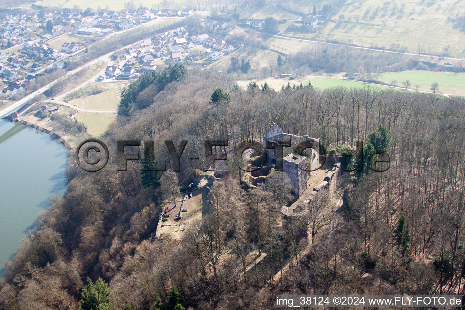 Aerial view of Minneburg in Neckargerach in the state Baden-Wuerttemberg, Germany