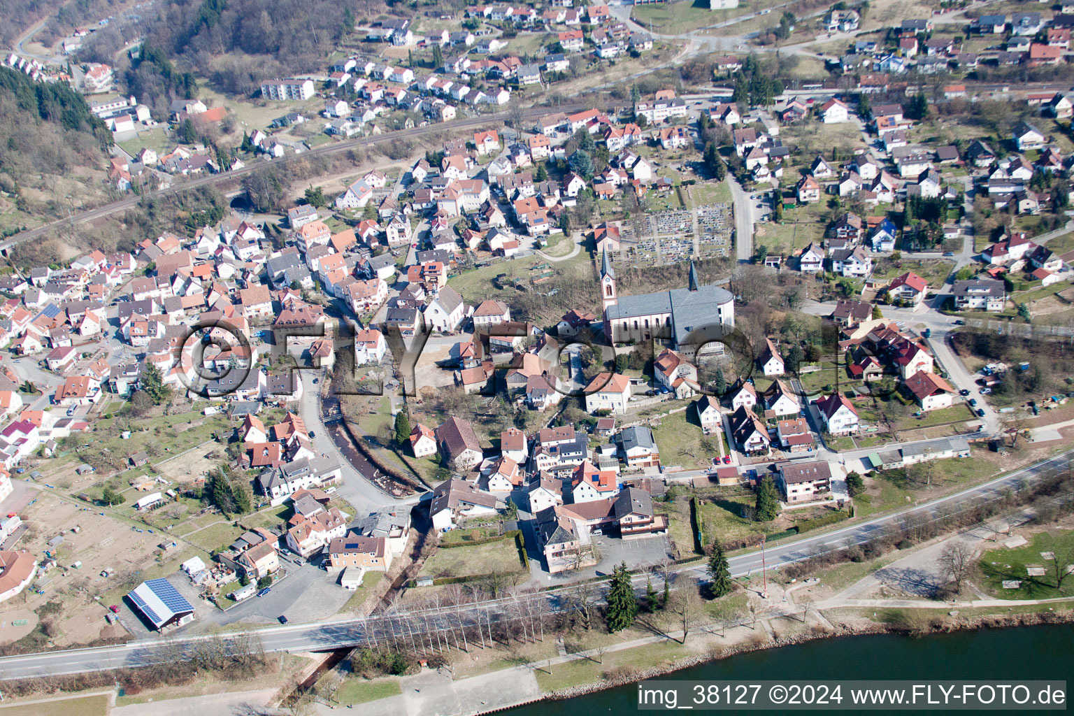 Drone image of Neckargerach in the state Baden-Wuerttemberg, Germany