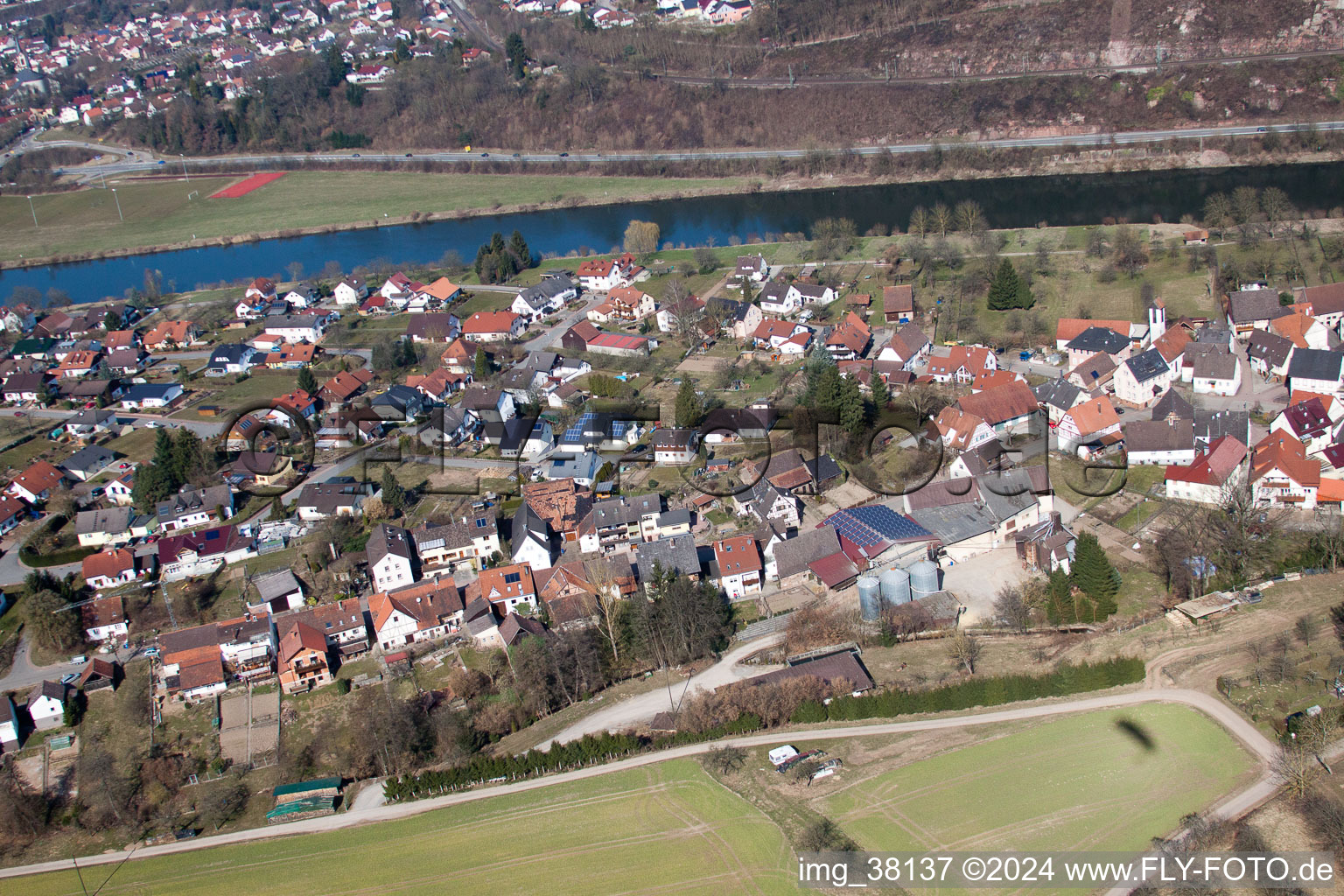 Neckargerach in the state Baden-Wuerttemberg, Germany from a drone