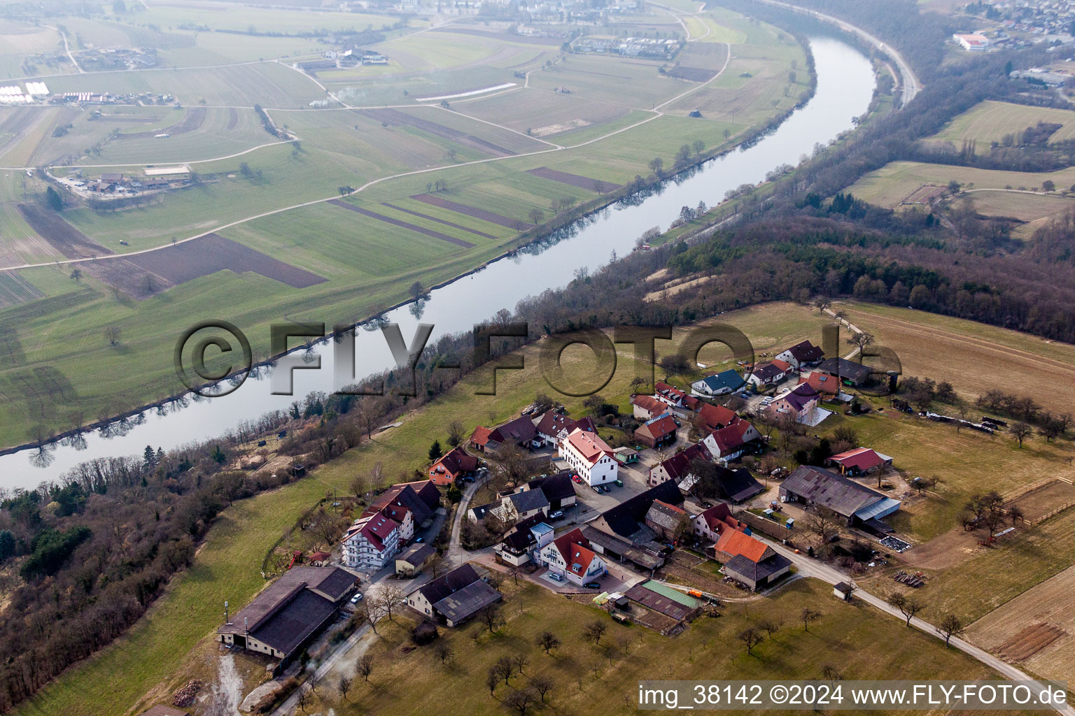 Building of the guesthouse and pension Schreckhof above the Neckar in the district Schreckhof in Mosbach in the state Baden-Wuerttemberg, Germany