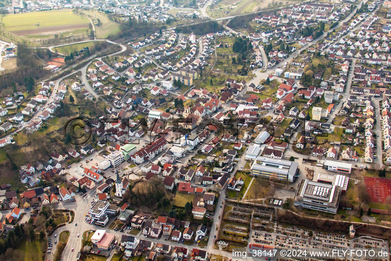 Mosbach in the state Baden-Wuerttemberg, Germany from above