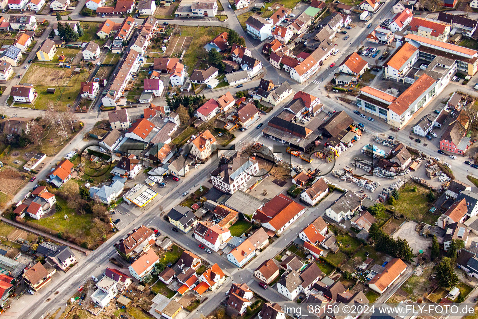 Aerial view of District Neckarelz in Mosbach in the state Baden-Wuerttemberg, Germany