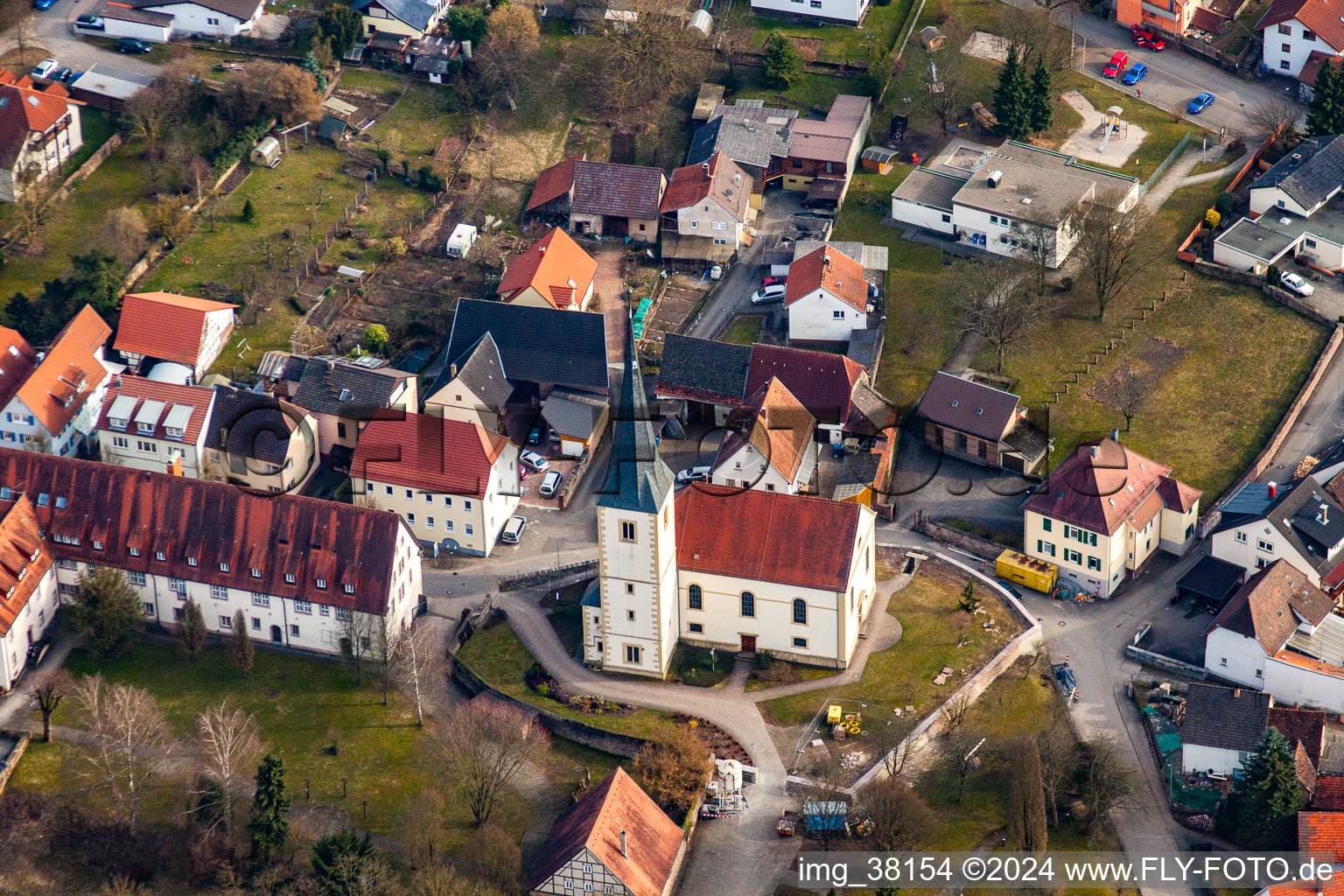 Aerial photograpy of Churches building the chapel Tempelhaus Neckarelz in the district Neckarelz in Mosbach in the state Baden-Wurttemberg