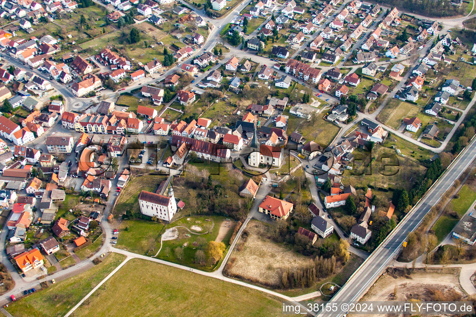 Oblique view of Churches building the chapel Tempelhaus Neckarelz in the district Neckarelz in Mosbach in the state Baden-Wurttemberg