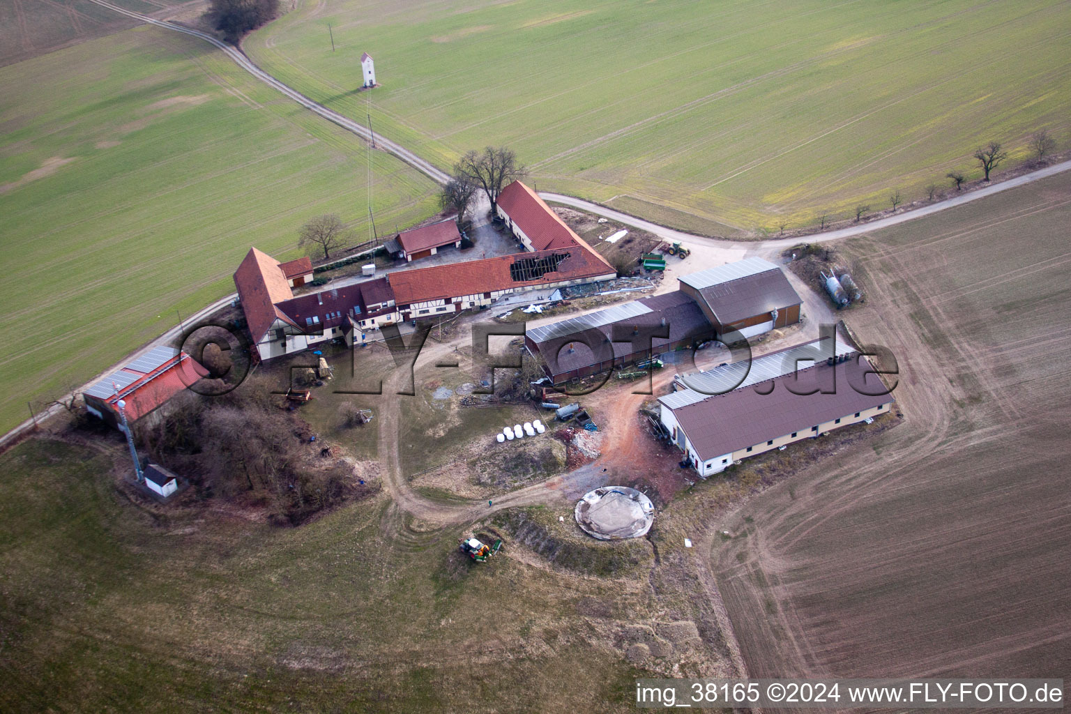 Aerial view of Finkenhof in Haßmersheim in the state Baden-Wuerttemberg, Germany