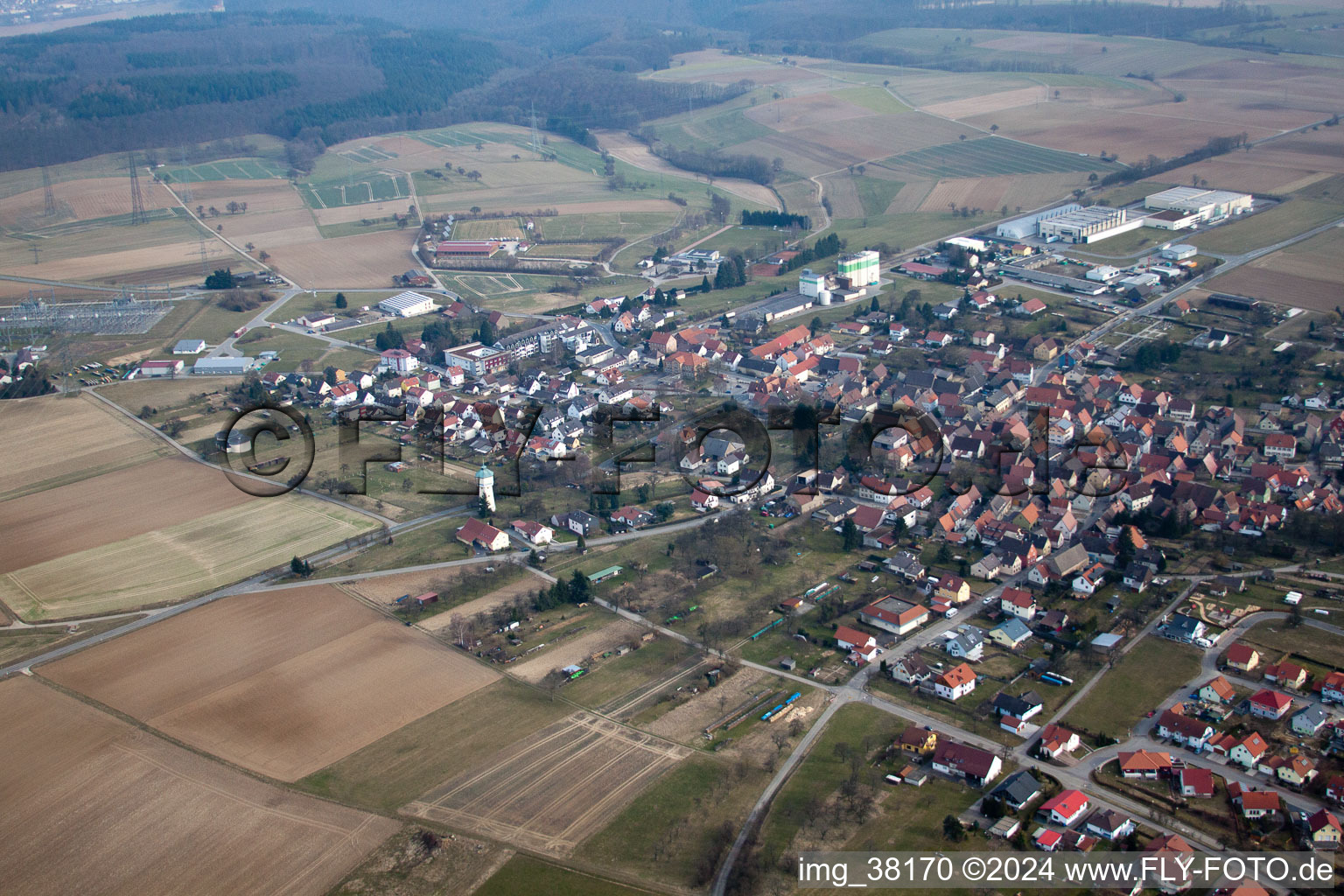 Oblique view of Hüffenhardt in the state Baden-Wuerttemberg, Germany