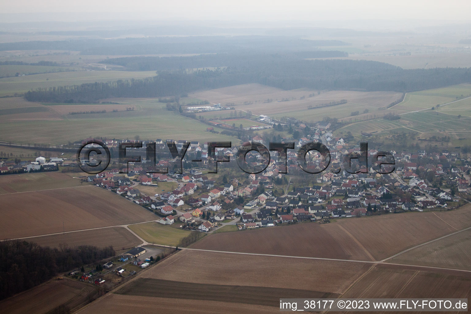 Bird's eye view of Siegelsbach in the state Baden-Wuerttemberg, Germany