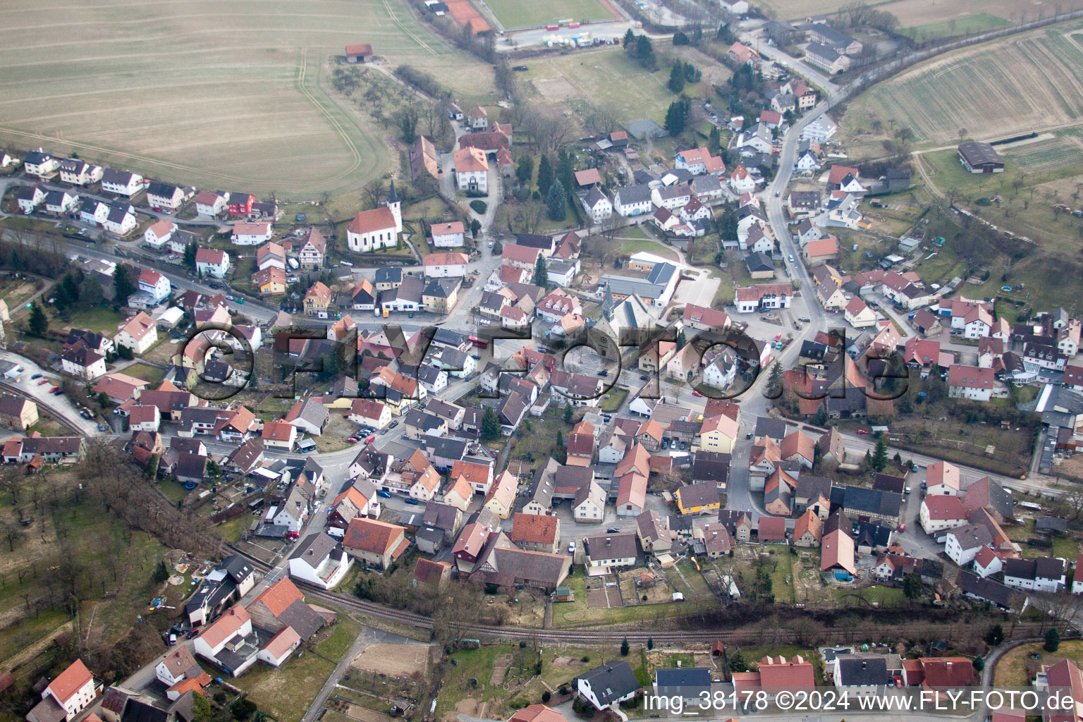 District Obergimpern in Bad Rappenau in the state Baden-Wuerttemberg, Germany from above