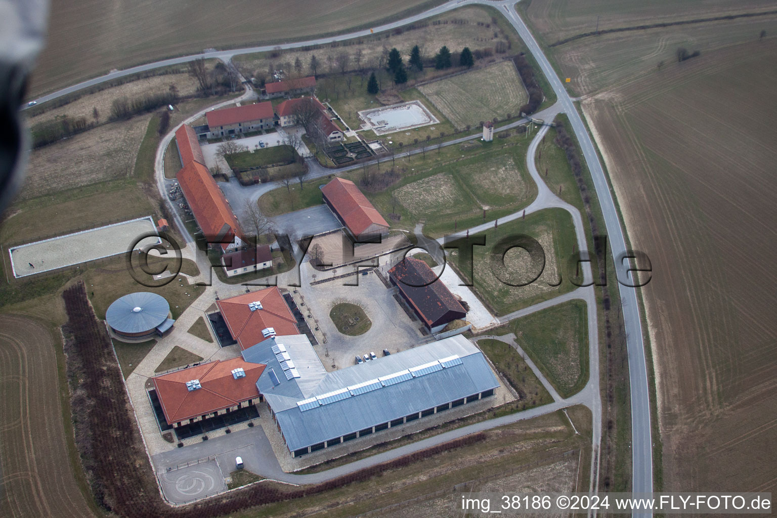 Aerial view of Riders Club Oberbiegelhof in the district Obergimpern in Bad Rappenau in the state Baden-Wuerttemberg, Germany