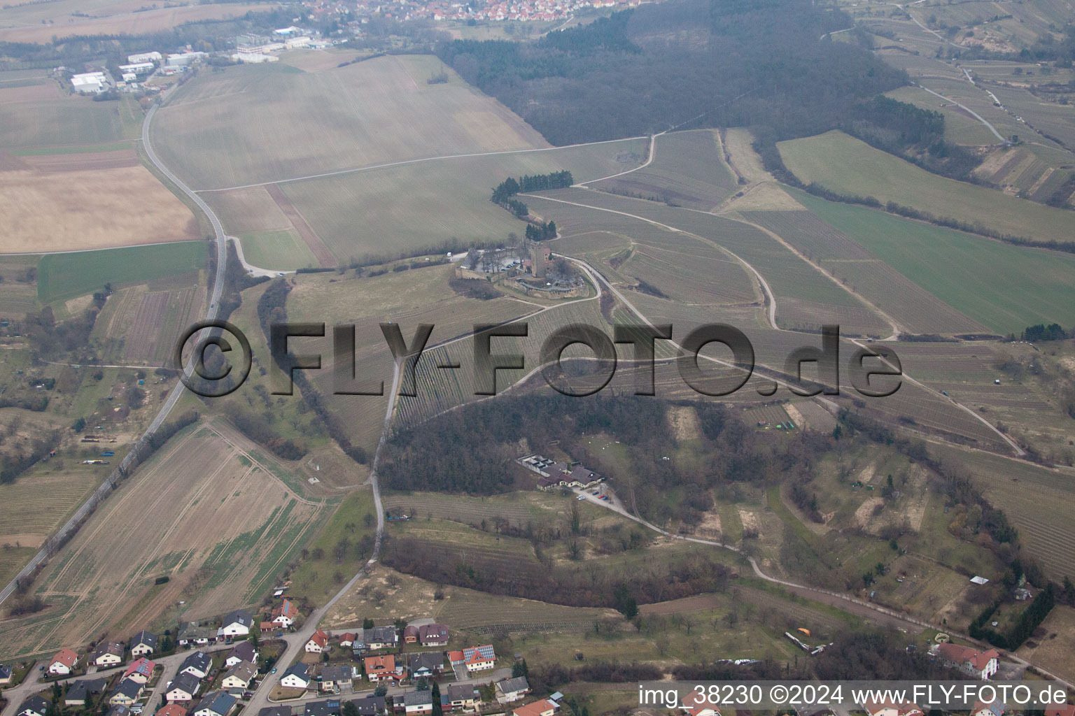 Aerial view of Guttenberg Castle in Sulzfeld in the state Baden-Wuerttemberg, Germany