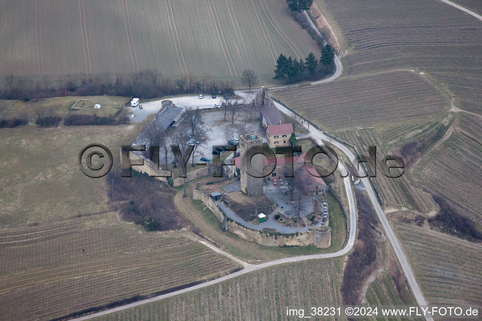 Aerial photograpy of Guttenberg Castle in Sulzfeld in the state Baden-Wuerttemberg, Germany