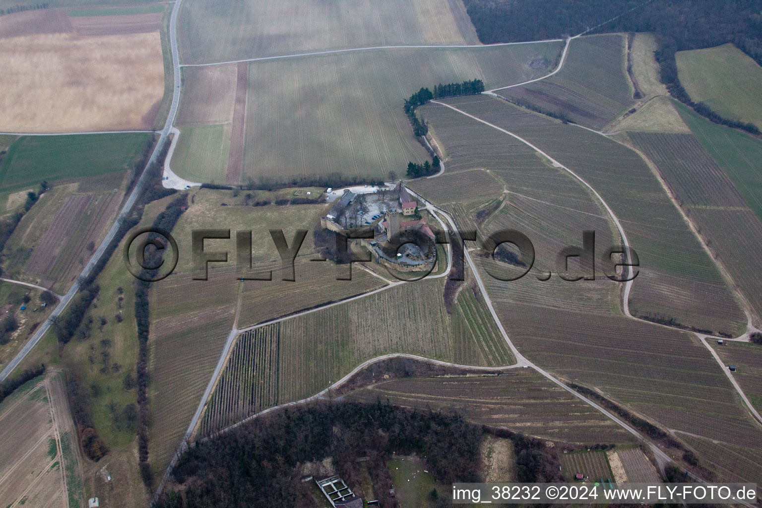 Oblique view of Guttenberg Castle in Sulzfeld in the state Baden-Wuerttemberg, Germany