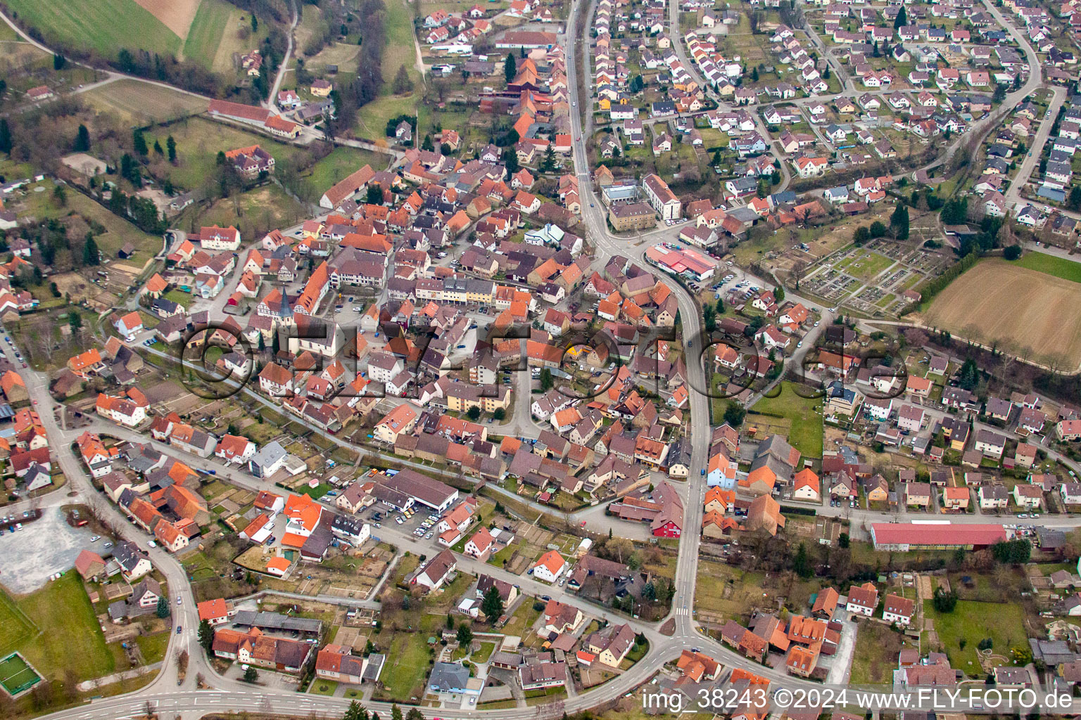 Village view in Kürnbach in the state Baden-Wuerttemberg, Germany