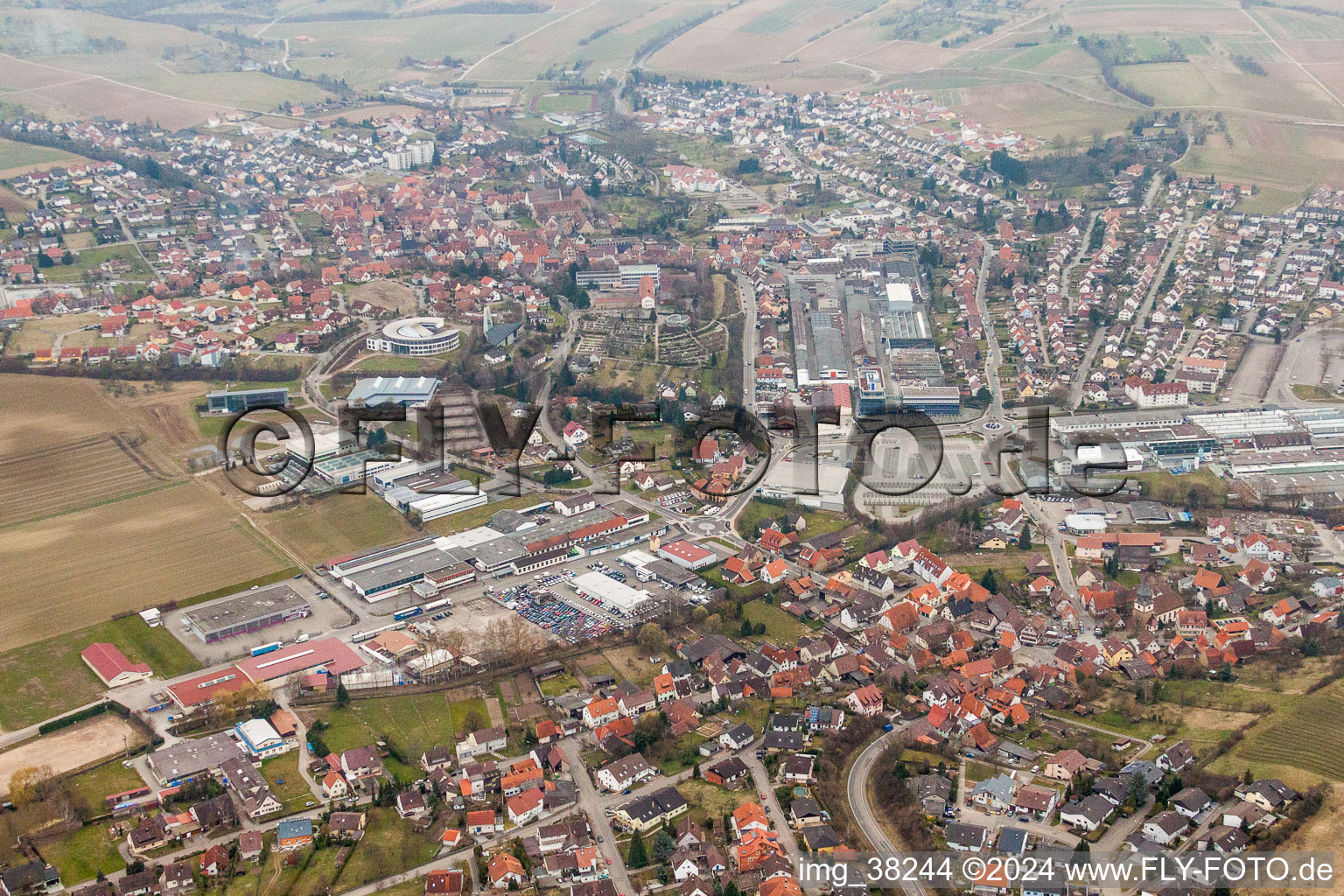 Town View of the streets and houses of the residential areas in Oberderdingen in the state Baden-Wurttemberg, Germany