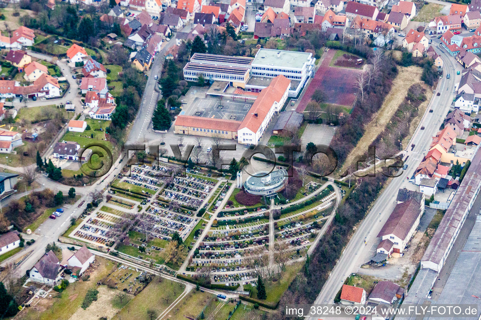 Grave rows on the grounds of the cemetery in Oberderdingen in the state Baden-Wurttemberg, Germany