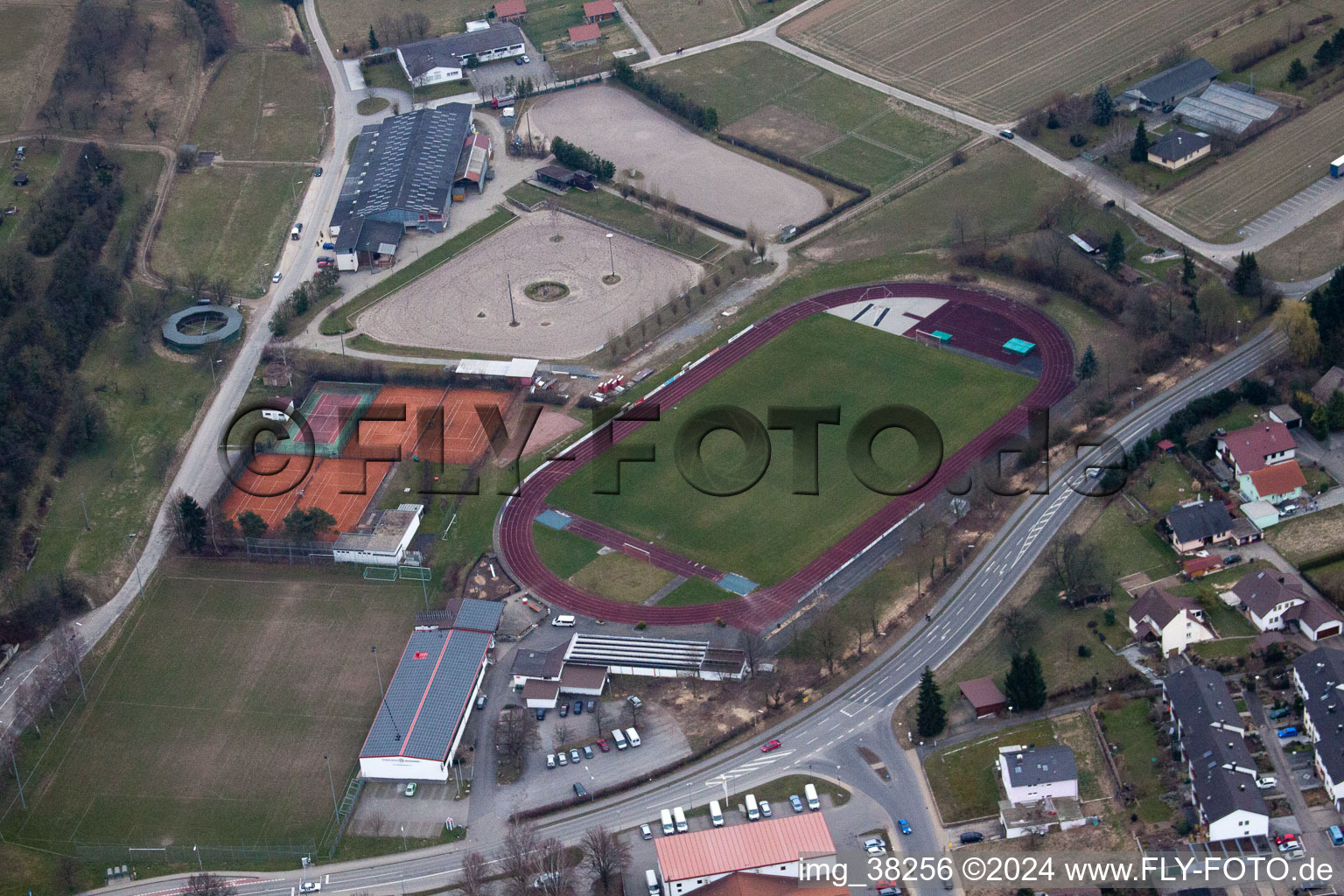 Oblique view of District Unterderdingen in Oberderdingen in the state Baden-Wuerttemberg, Germany